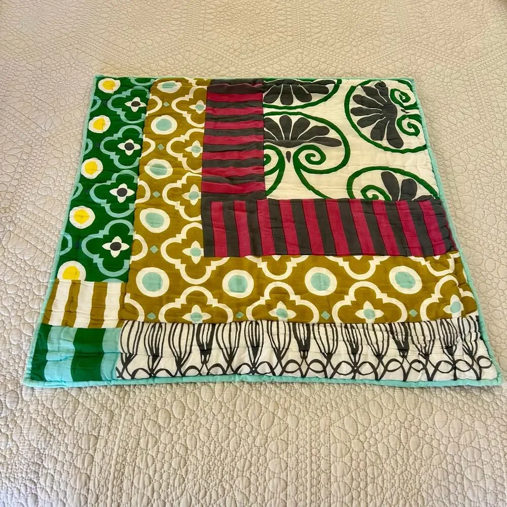 Anthropologie Lilla Patchwork Euro Sham 26x26 Cotton Quilted Pillow Cover Boho